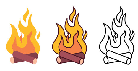 Cartoon Bonfire Icon Igniting Warmth in Color and Outline Style