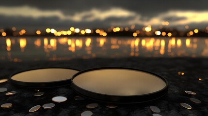 Research on optical material compounds waterfront flat design evening conceptual art