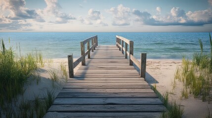 Coastal wooden walkway to water