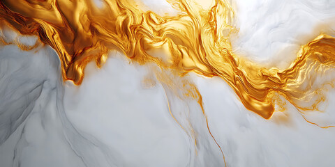 Molten Gold on White Marble: Abstract Fusion of Liquid Gold Flowing Over a Veined White Surface