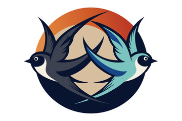 Cute blue bird illustrations with nature and wildlife elements in vector style