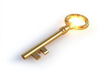 A golden key with a glowing head, symbolizing success, opportunity, and unlocking potential.