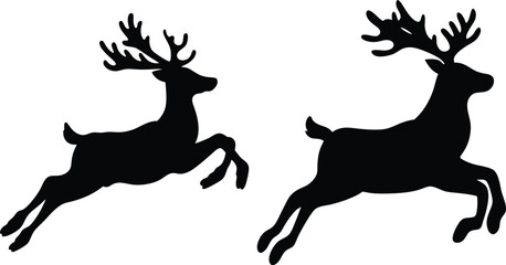 Two leaping reindeer silhouettes perfect for Christmas cards winter designs festive decorations and holiday projects