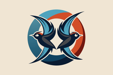 Obraz premium Vector cartoon logo with two swallows in a circle illustration