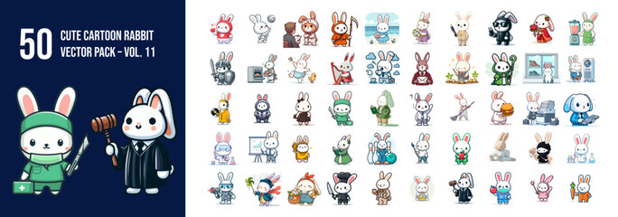 Obraz premium 50 Vector Cartoon Rabbit Characters Set Pack - Vol. 11