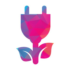 Leaf plug logo design vector illustration. Eco power logo design template.