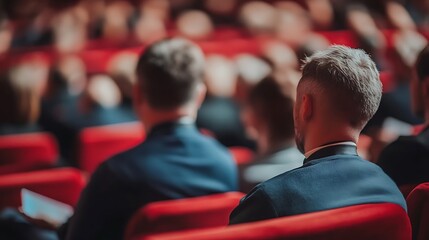 Professional Business Conference with Diverse Attendees Engaged in Presentation and Discussion