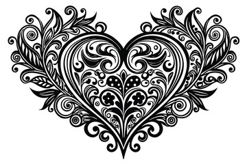 Vintage floral heart ornament vector illustration with ornate swirls and decorative elements for Valentine's Day design