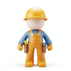3d cartoon construction worker in safety gear.