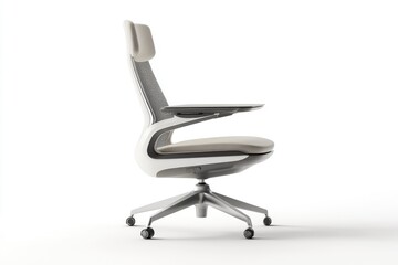 Modern ergonomic office chair with integrated armrest and mesh backrest, ideal for comfortable work.