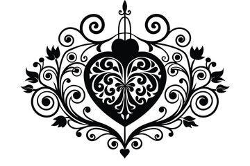 Abstract floral heart design with ornate vector elements in a vintage baroque style