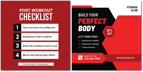 Fitness Club Ad Template: Post-Workout Checklist and Training Offer