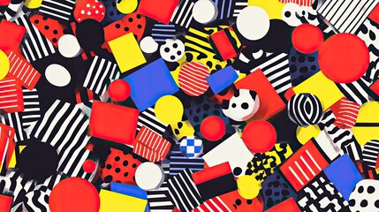 Abstract Geometric Composition Red Yellow Blue and Black Shapes Artistic Design Modern Art Colorful Pattern