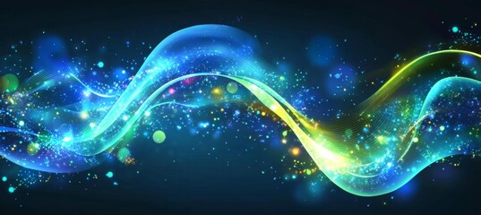 Flowing Emerald Cyan Luminosity With Particle Diffusion Against a Deep Blue Backdrop