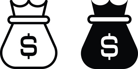 Money Bag Icon flat and line icon Simple outline logo.