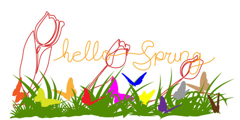 Hello spring banner colorful, vector illustration