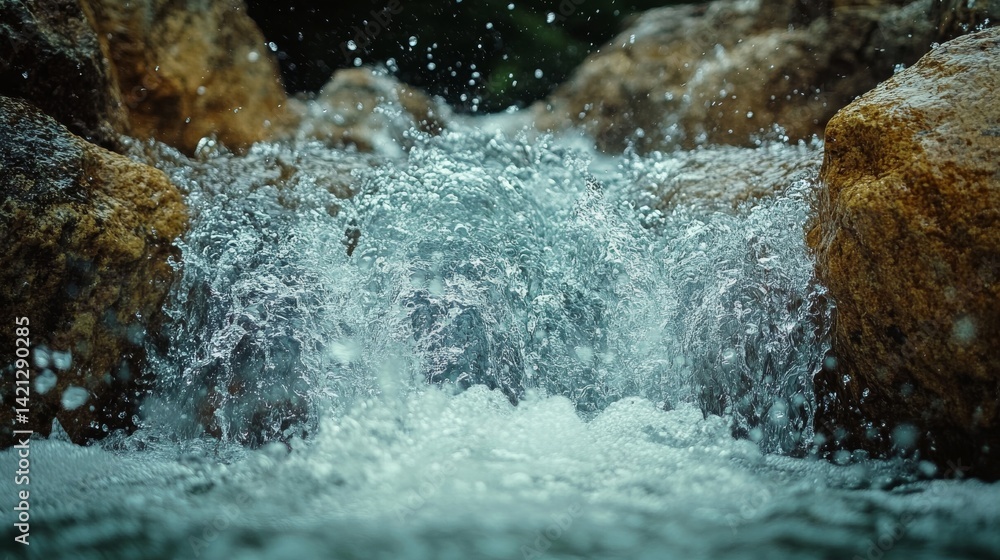 Aufkleber cascading waters: a close-up view of nature's refreshing stream and sparkling flow amidst rocks