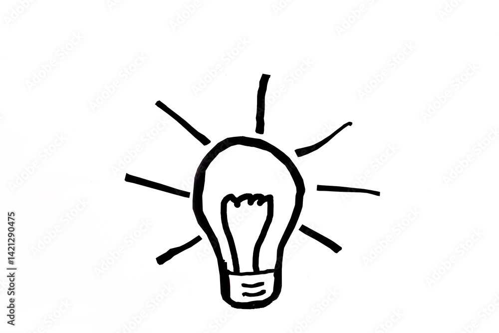 Wall mural a simple black line drawing of an idea lightbulb on a white background