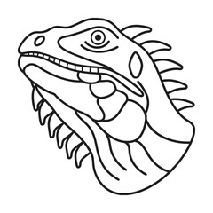 Detailed iguana head outline vector illustration reptile art line drawing isolated for design