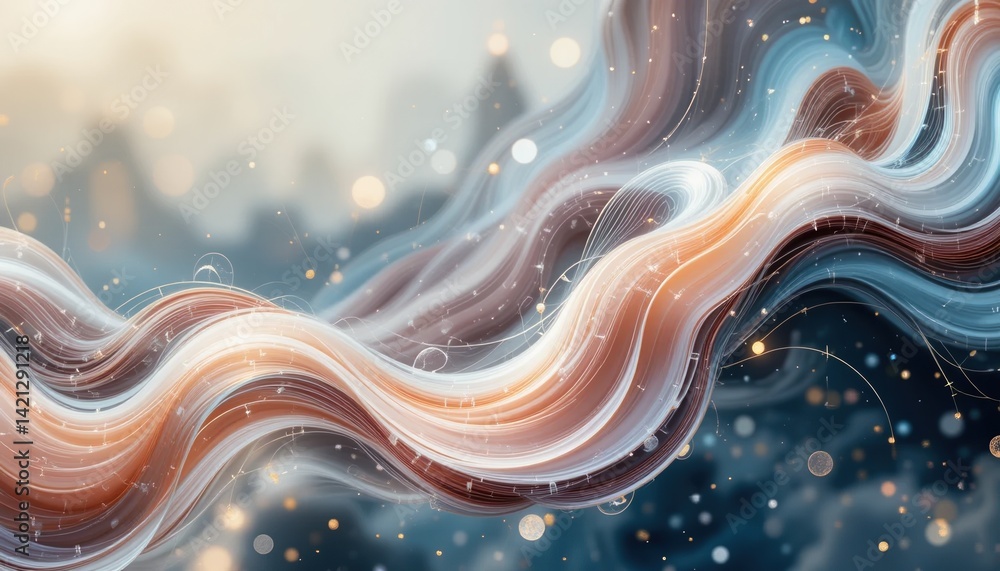Poster dynamic abstract swirling patterns in a dreamlike landscape digital art ethereal environment soft fo