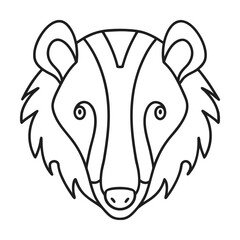Badger head outline illustration minimalist animal design wildlife character black and white icon graphic