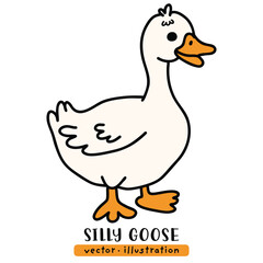 Silly duck, cute goose, cartoon hand drawn vector illustration