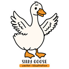 Silly duck, cute goose, cartoon hand drawn vector illustration