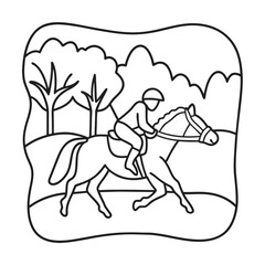 Horseback riding illustration outline man on horse in nature equestrian sport scene