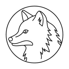 Minimalist fox head in profile black and white outline vector illustration design in circle