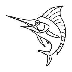 Marlin fish outline illustration swordfish line art design minimalist aquatic graphic black and white sea creature