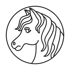Elegant horse head outline design inside a circle equestrian logo style minimalist black and white