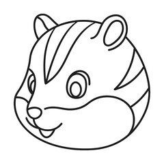 Cute chipmunk head outline vector illustration for coloring pages and educational resources featuring a smiling expression