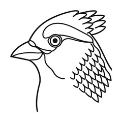 Minimalist vector illustration of a cardinal bird head black outline elegant bird profile isolated on white