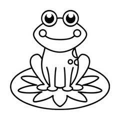 Cute cartoon frog sitting on a lily pad outline vector illustration for childrens designs