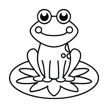 recommend clip art: Cute cartoon frog sitting on a lily pad outline vector illustration for childrens designs