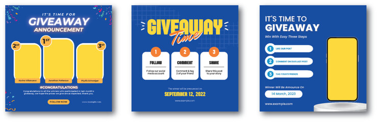 Engaging social media giveaway announcement with steps and winner reveal