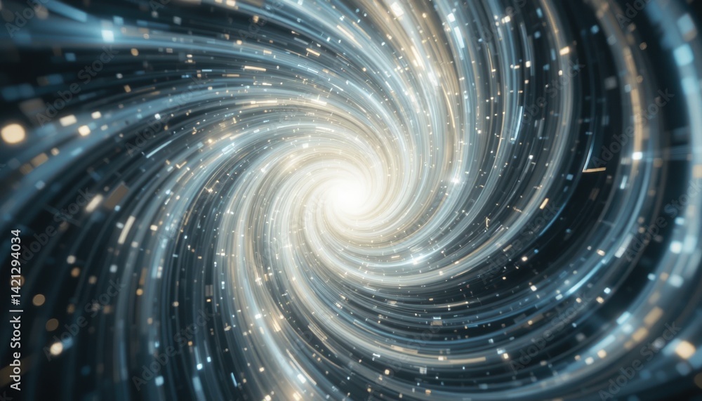 Poster exploring cosmic dynamics whirling galaxy phenomena outer space digital art sci-fi environment abstr