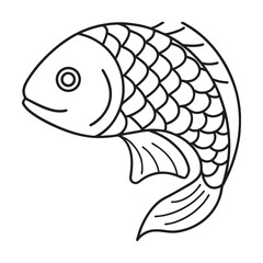 Minimalist fish outline illustration detailed scale pattern aquatic creature simple black and white design