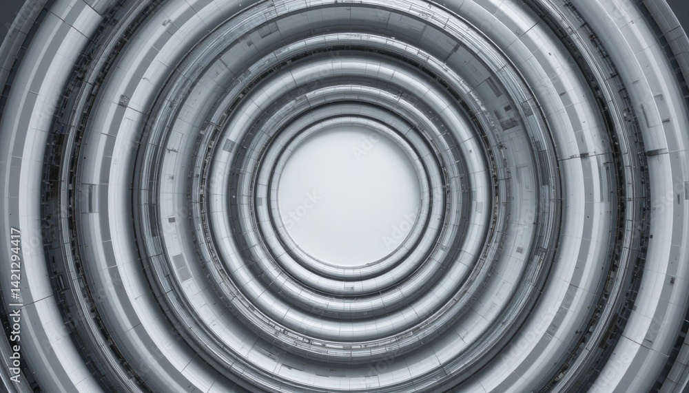 Poster futuristic architectural design circular structure abstract art modern environment top-down view inn