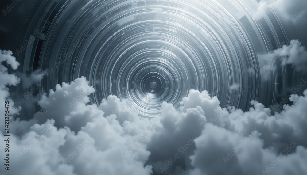 Poster exploring cosmic patterns abstract swirls above the clouds digital art surreal environment aerial pe