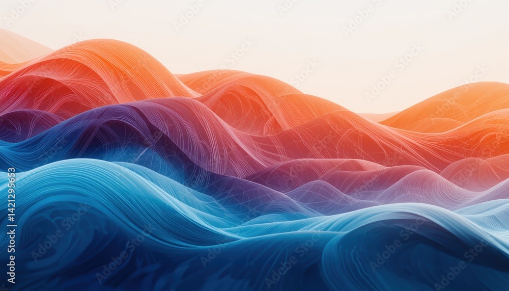 Aufkleber flowing waves of colorful patterns coastal landscape digital art abstract environment aerial view vi