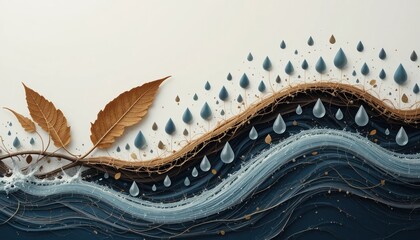 Dynamic water flow and leaf design abstract nature art colorful visuals serene environment artistic perspective conceptual imagery for home decor
