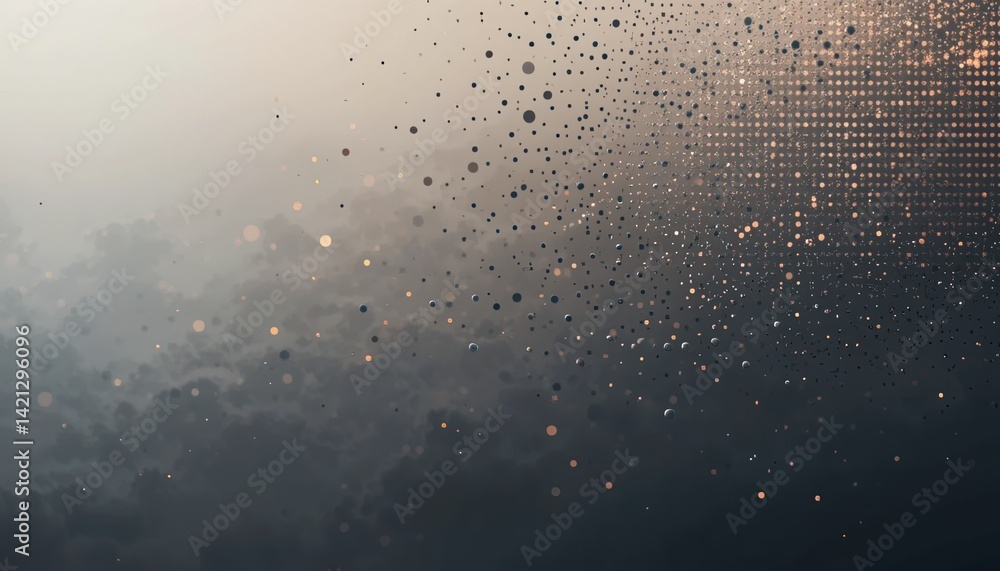 Poster dynamic digital particles emerge from misty landscape abstract art atmospheric conditions high-contr
