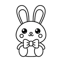 Cute cartoon bunny with bow tie line art illustration for children coloring and design