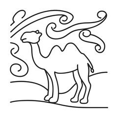Camel outline illustration desert landscape minimalist line art graphic design editable vector file