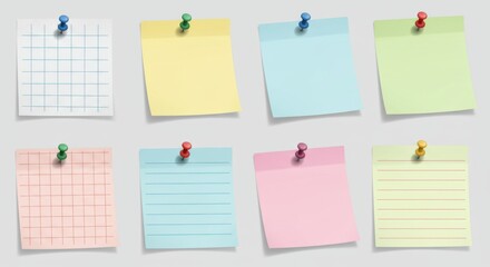 Five Sticky Notes with Handwritten Notes Pinned to a White Background