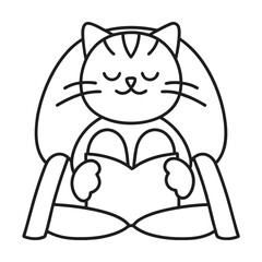 Line art illustration of a cat reading a book while sitting comfortably in a chair