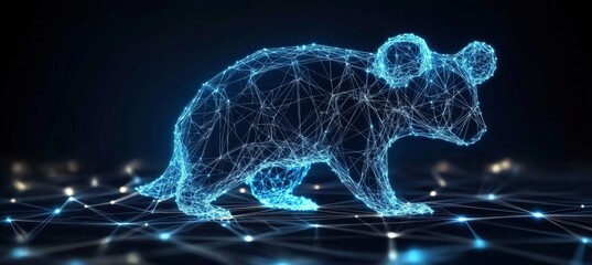 Abstract Holographic Koala in a Digital Network Exploring Technological Advancements