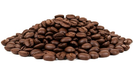 Naklejka premium Heap of roasted coffee beans white background. Brazilian food