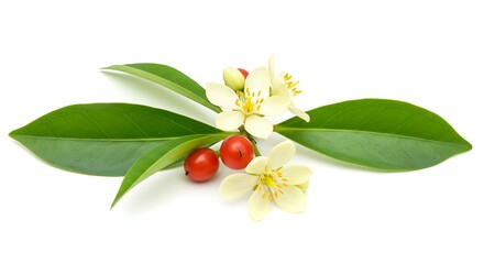 Unusual edible plant Pereskia aculeata white background. Brazilian food